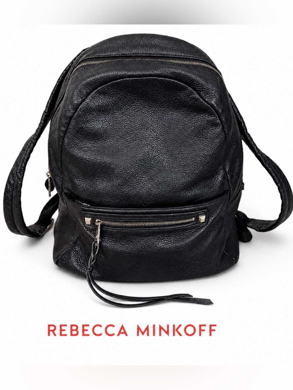 Rebecca Minkoff Julian Black Pebbled Leather Backpack Designer Large Preppy Goth